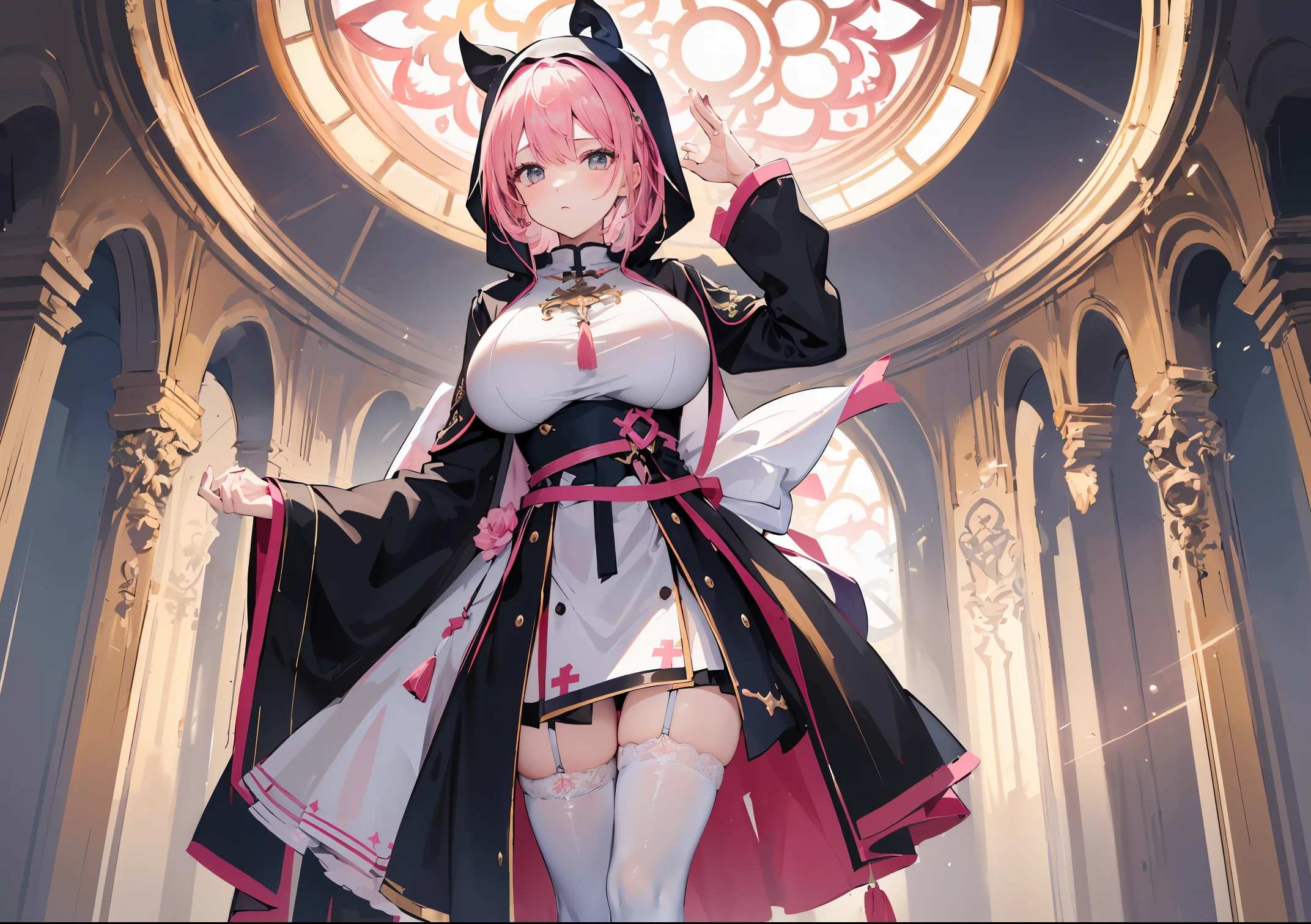 4k, masterpiece, High resolution, (big breasts)、curvy、((Pink Thigh Socks))、((sacred place))、(standing in centre)、(sister)、