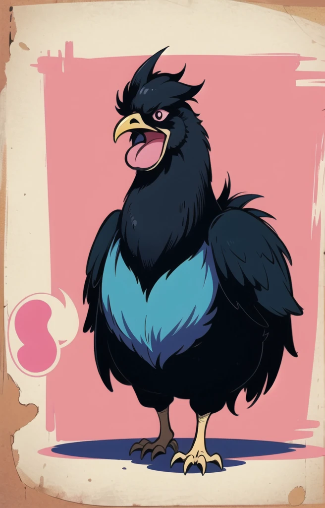 STYLE: kids illustration | SUBJECT: a playful prized black Rooster | AESTHETIC: super kawaii, bold outlines | COLOR PALETTE: pastel | IN THE STYLE OF: Sanrio