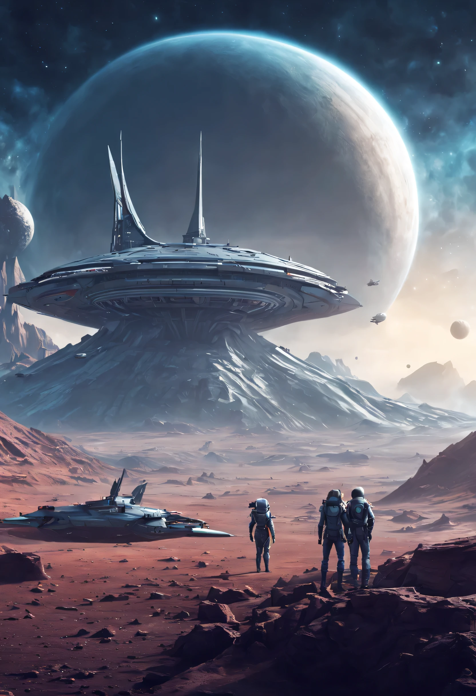 In a fantastic and futuristic universe, a science fiction ship lands on a strange planet and aliens come out to discover this planet