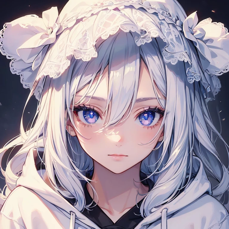 (1 girl),(masterpiece: 1.3), (beautiful: 1.2), (high quality: 1.2), (finely detailed: 1.2), (beautiful eyes: 1.5), portrait, realistic, 3D face, wearing a white hoodie