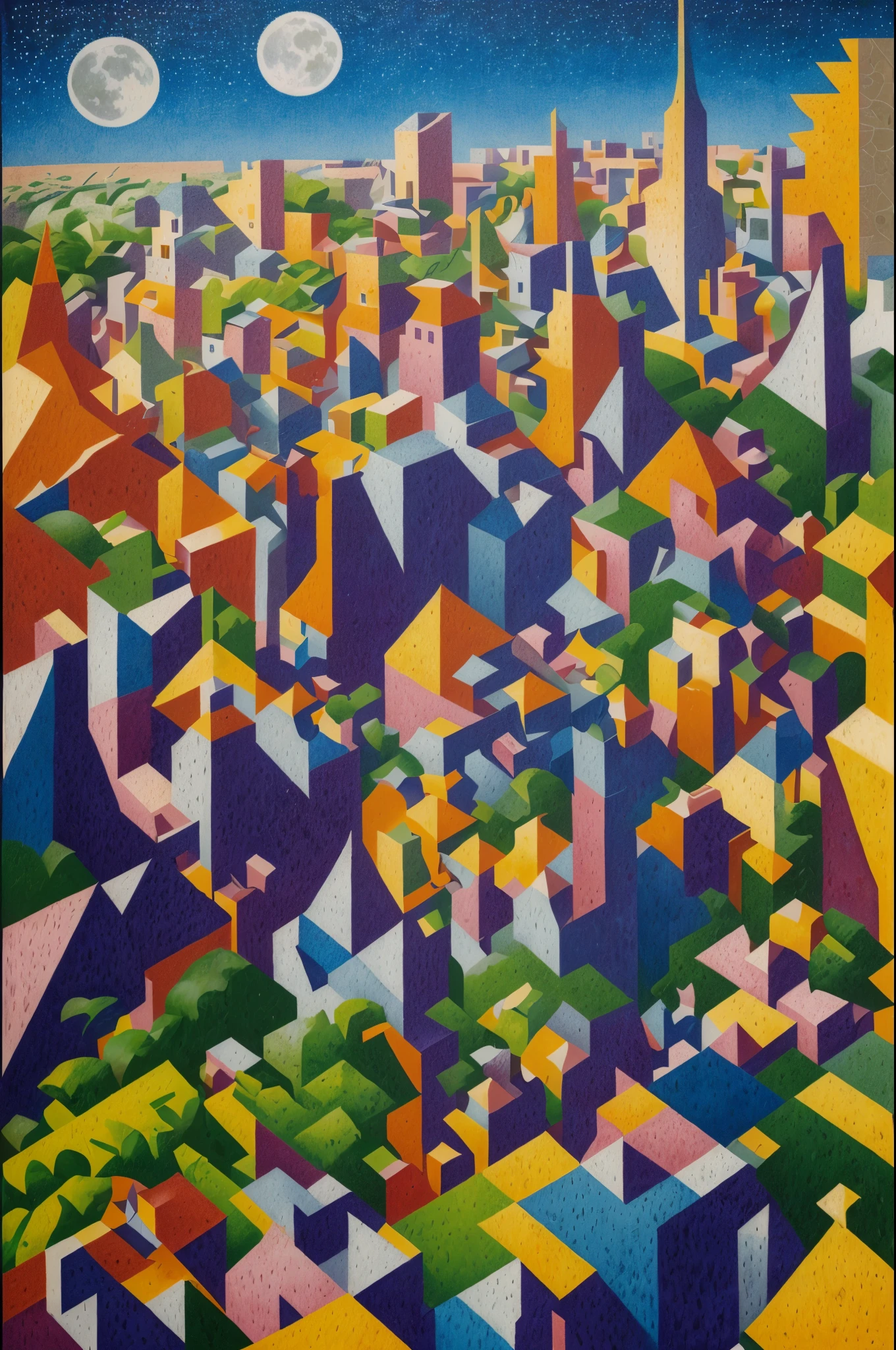 (best quality, masterpiece:1,1) ultrawolvesunderthefullmoon ((by jean-metzinger)), (cubism artwork oil painting), detailed illustration, very colorful, grotesque, intricate details, tempering, (aesthetics), excitement, hyper-realistic, insanely detailed