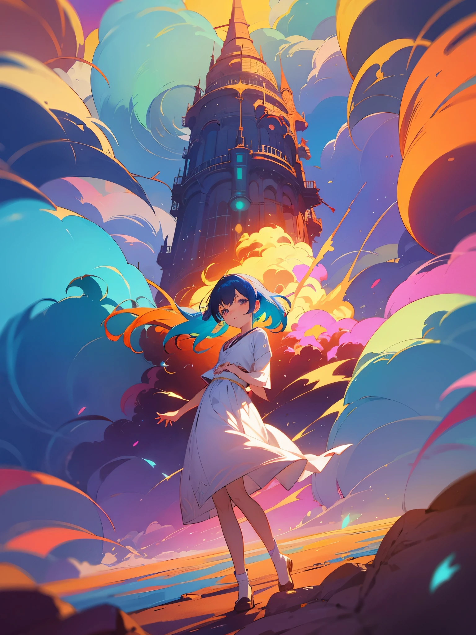 A visually stunning anime scene with a dreamlike quality, featuring vibrant and colorful elements.
