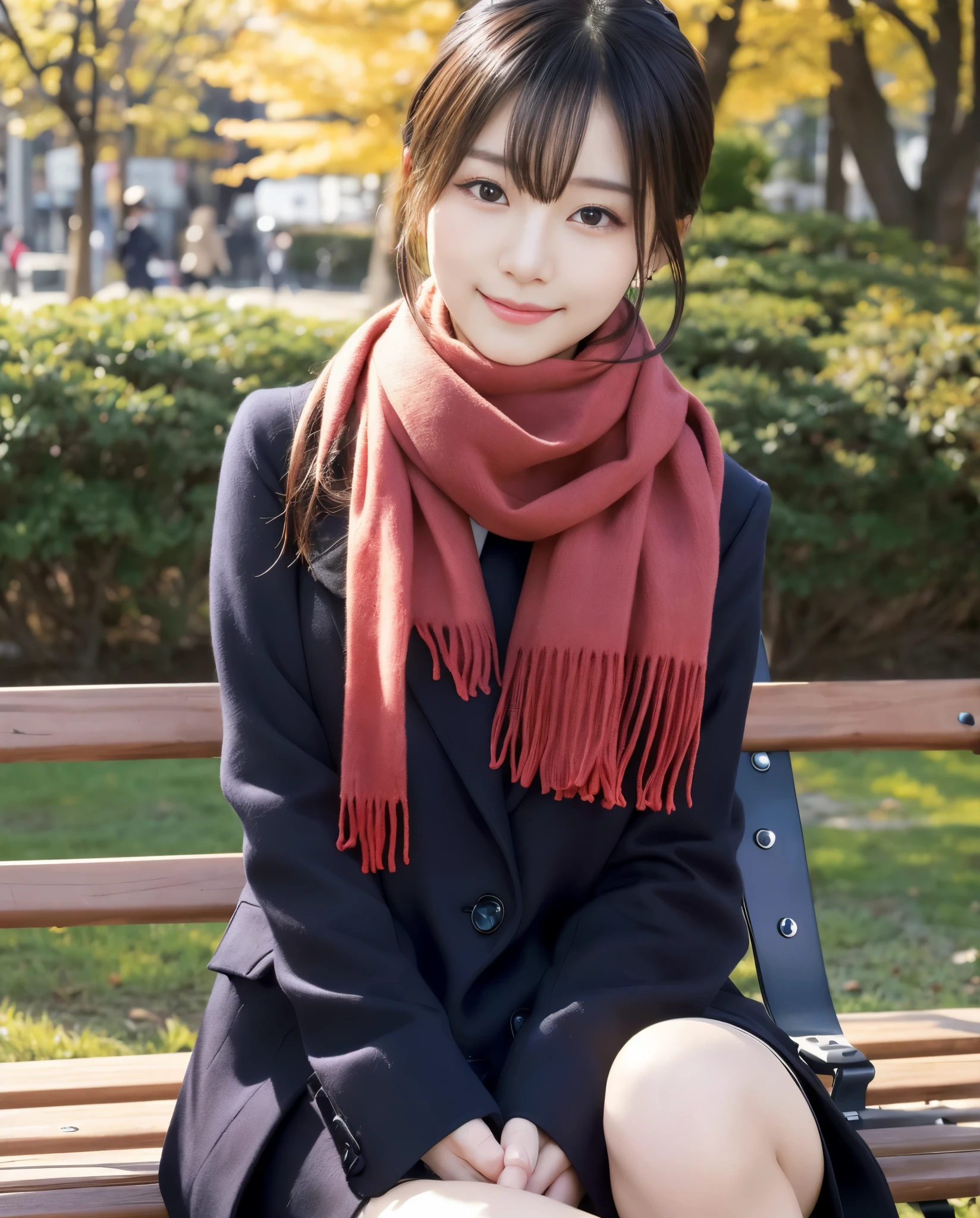 An arafi woman wearing a scarf and sitting on a park bench, korean girl, korean female fashion model, beautiful young korean woman, Korean women, gorgeous young korean woman, beautiful korean woman, chinese girl, real life anime girl, beautiful asian girl, japanese model, the face of a beautiful Japanese girl, young asian girl
