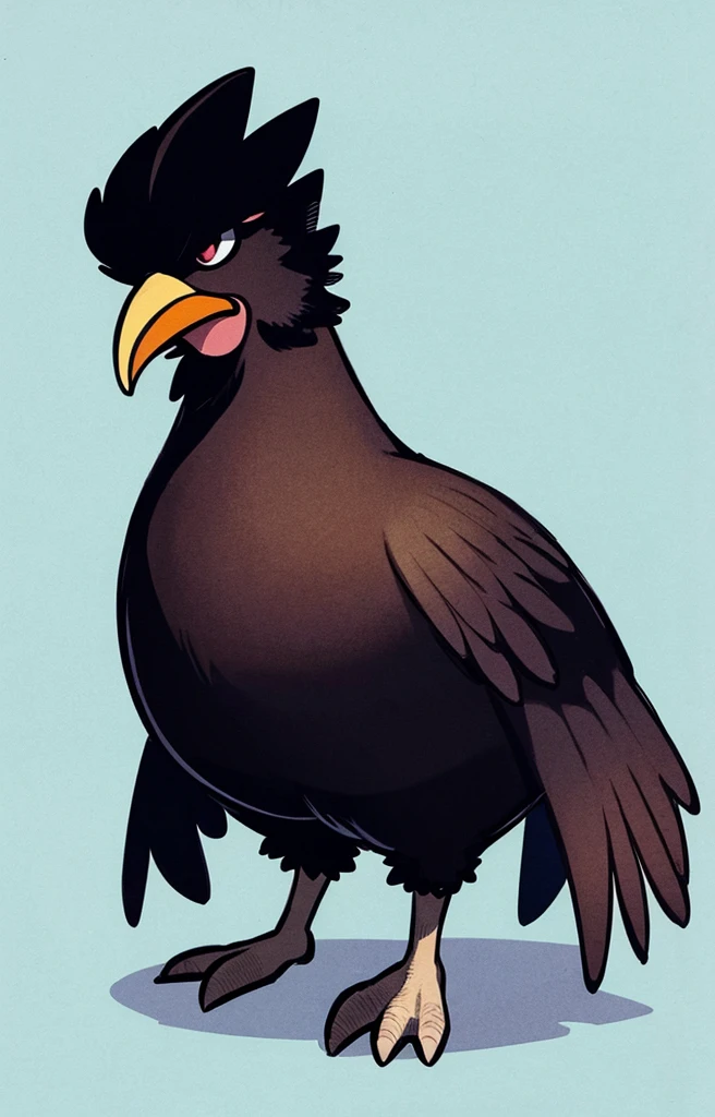 STYLE: kids illustration | SUBJECT: a playful prized black Rooster | AESTHETIC: super kawaii, bold outlines | COLOR PALETTE: pastel | IN THE STYLE OF: Sanrio