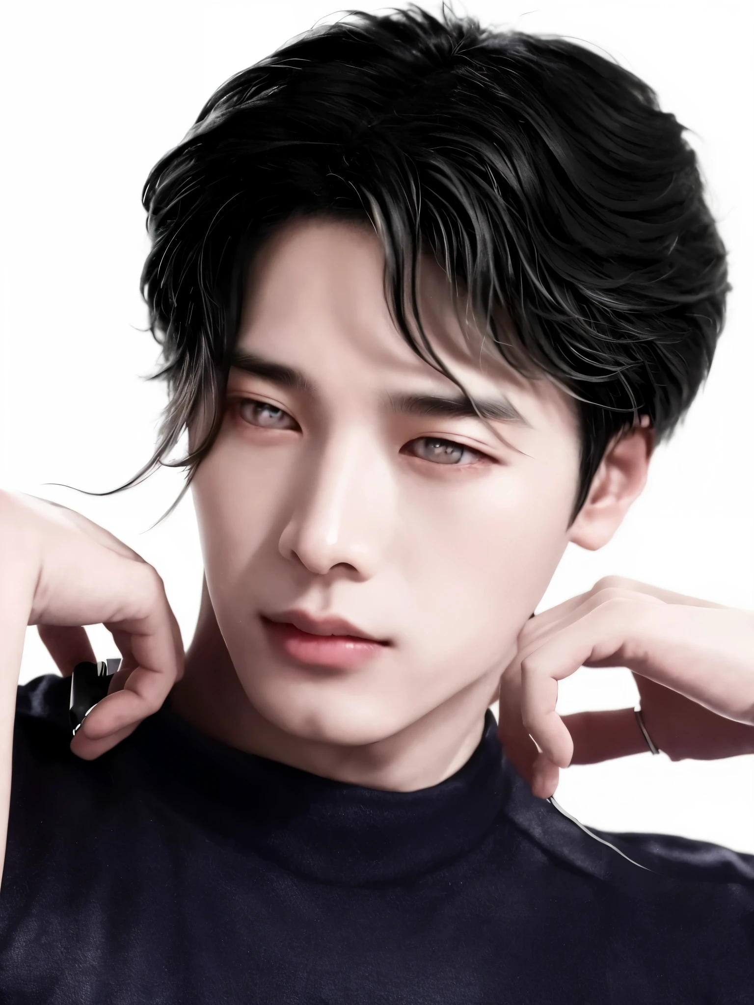 there is a man who is putting on a pair of headphones, cai xukun, yanjun chengt, Jung Jaehyun, inspirado en Yanjun Cheng, inspirado por Zhang Han, toru furuya, inspirado por Xiao Yuncong, kpop idol portrait, inspirado por Bian Shoumin, xqc, artista coreano, guapo impresionante realista