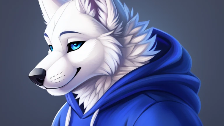 arafed image of a white samoyed dog with blue eyes and a hoodie, anthro art, an anthro wolf, fursona art, commission for high res, furry art!!!, fursona furry art commission, furry fursona, very very beautiful furry art, furry wolf, anthro portrait, fursona commission, furry art, in a hoodie