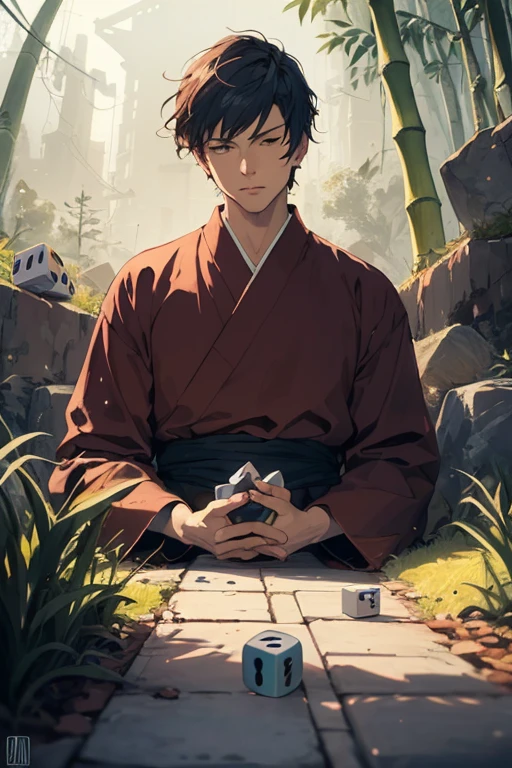 ((best quality)), ((masterpiece)), (detailed), perfect face , Illustrate a tranquil lofi scene of a (((cartoon))) Cyberpunk Monk meditating in front of a stone portal, beautifully illustrated by Glen Keane, set against a vibrant lofi bamboo glade, crafted with the amazing details (((Cartoon-like))) styles of Daniela Uhlig, Marc Simonetti and Brian Kesinger, and infused with the captivating anime aesthetics of Dice Tsutsumi for a visually striking (((Artstation-like))) result
