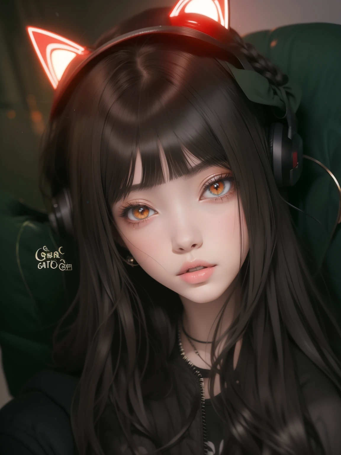garota anime com fones de ouvido e orelhas de gato com sangue no rosto, [ 4 k arte digital ]!!, obras de arte no estilo de guweiz, estilo de arte de anime realista, com olhos vermelhos brilhantes, estilo de arte realista, estilo anime do ig studios, com olhos vermelhos brilhantes, [ arte digital ]!!, retrato realista kawaii, made with anime painter studio, realism art style