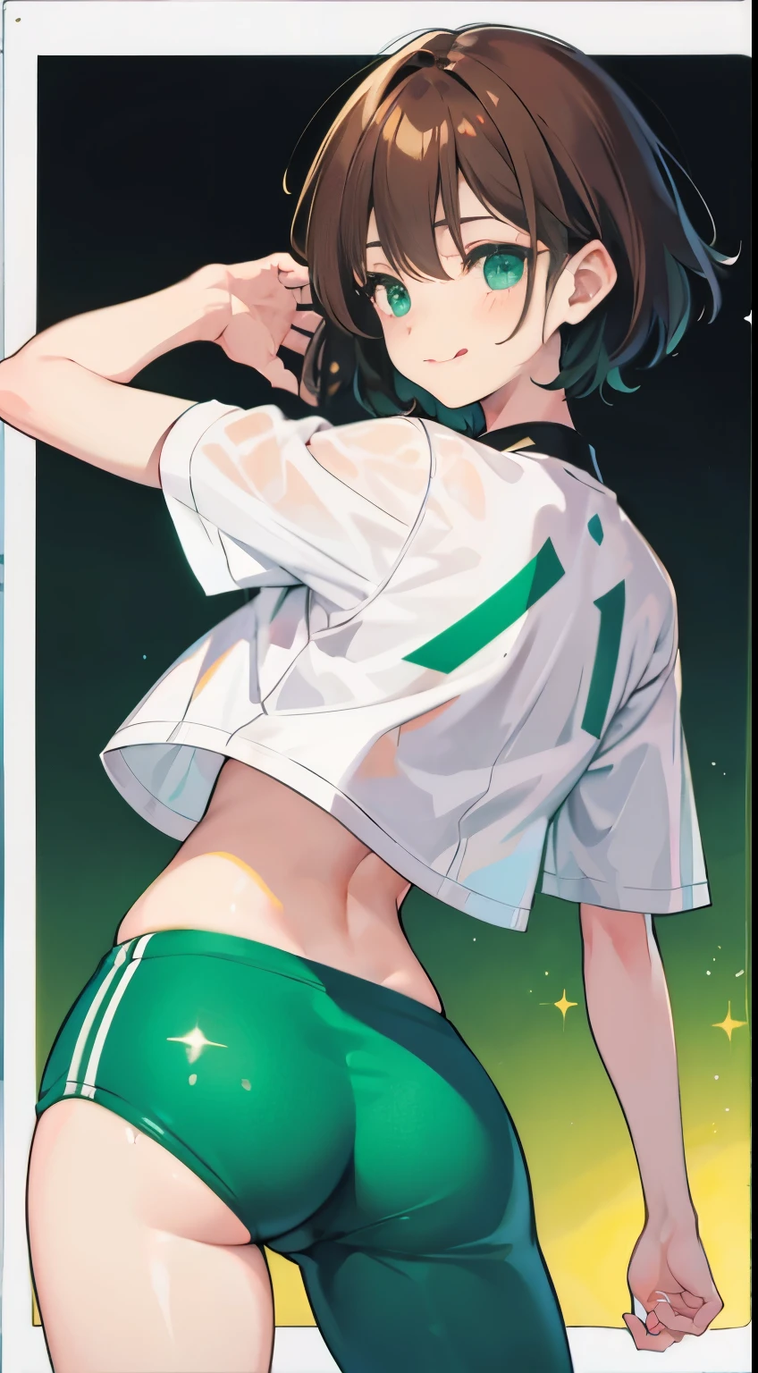 Under the legend,Chara,age girl,Sexy,green,short crop top,hot pant,with short brown hair,Blushed,Underwear model,lust,Hand repair,detail,X-rated, Clothes are,HD,no underwares,Smile, TV show,Buttocks raised,stick out your tongue,Playful,back shadow,hips close,cleanness,Sweaty legs