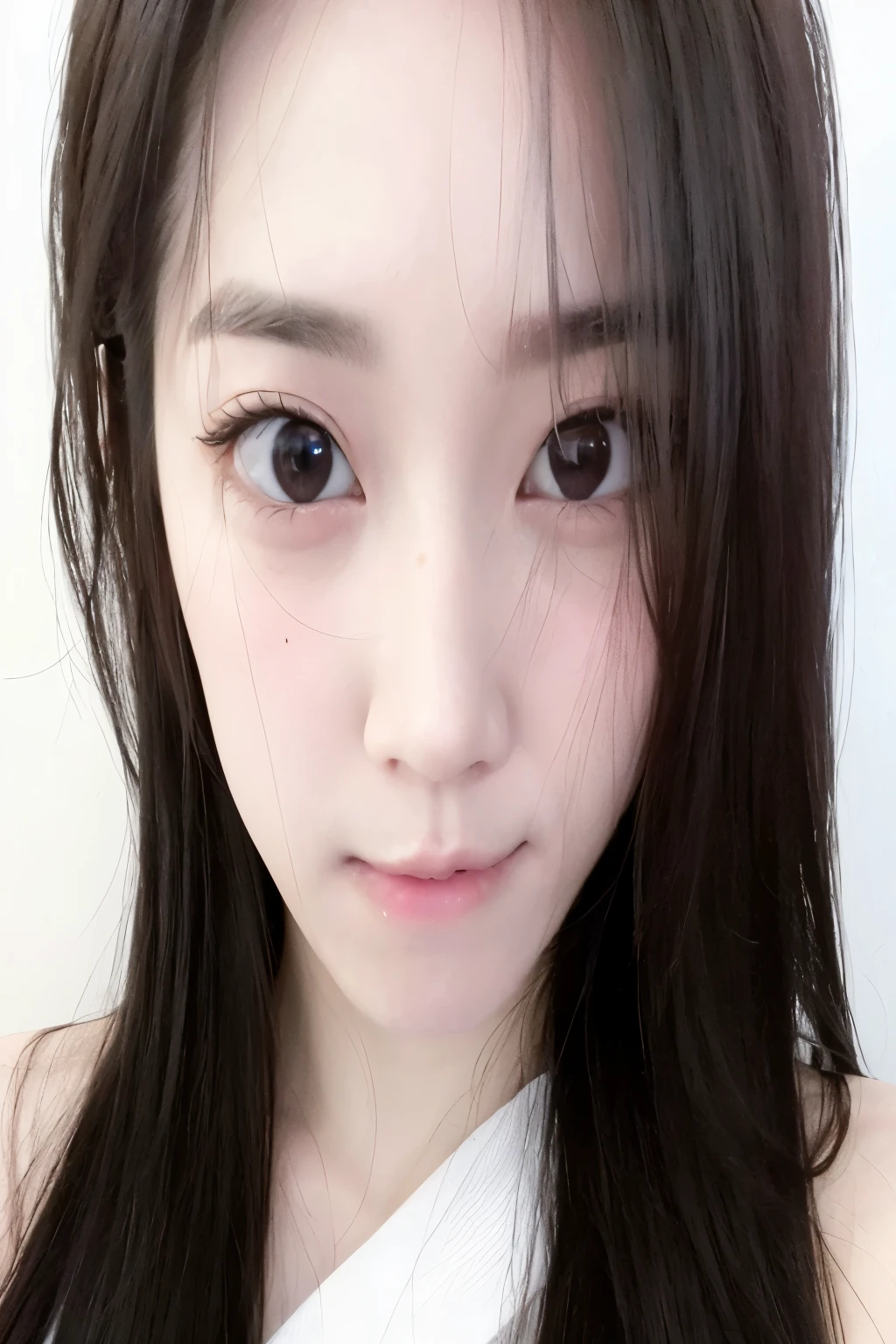 Hay una mujer con cabello largo y una blusa blanca, dilraba dilmurat, ulzzang, con ojos grandes, Yoshitomo Nara, Linda cara de anime natural, Grandes ojos redondos lindos, lindos ojos grandes, kimi takemura, with cute doting eyes, lindos ojos redondos rasgados, jaeyeon nam