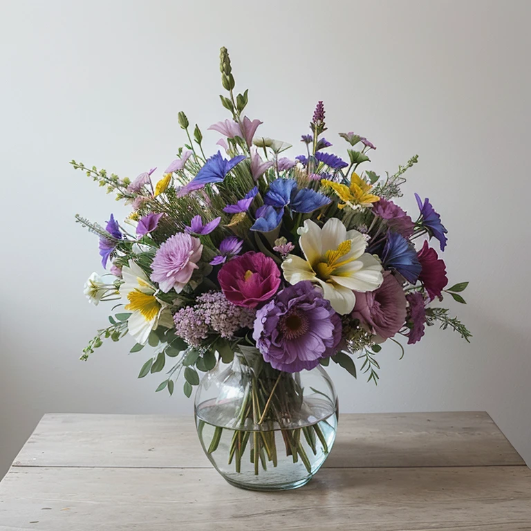 ((best quality)), ((masterpiece)), (detailed), perfect, blue iris, dahlia, pink heather, wildflowers, fireweed, freesia, pink yarrow, bouquet, illustration, painting, cartoon, beautiful, flowers, nature, vase, ribbon, flowers tied together, pretty, photo quality, gorgeous flowers, flower bouquet, bouquet in a vase, blue iris, dahlia, pink heather, wildflowers, fireweed, freesia, pink yarrow