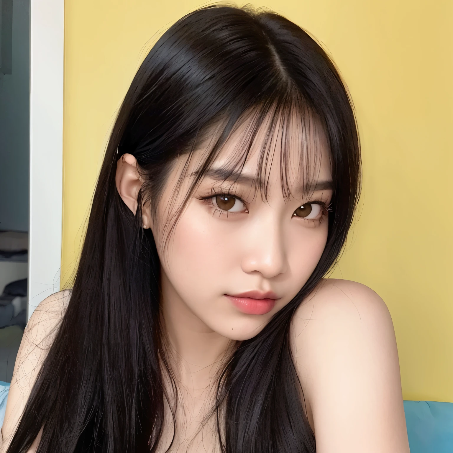 Hay una mujer con cabello largo y negro posando para una foto, Lalisa Manobal, ulzzang, jaeyeon nam, muchacha coreana, jinyoung shin, she has black hair con flequillo, hermosa mujer surcoreana, heonhwa choe, con flequillo, hermosa joven coreana, hermosa joven coreana, flequillo largo y recto, flequillo con raya al centro