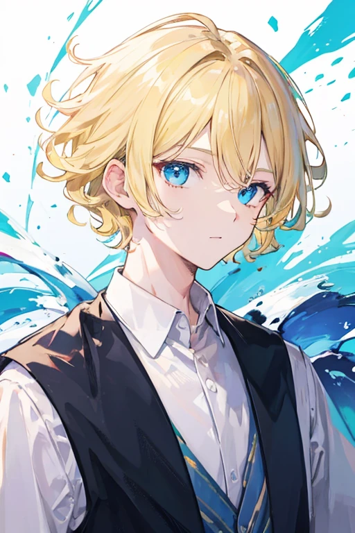 hiquality、superfine illustration,masutepiece,Animated,1boy,man,Man's,Guy,man,Man's,Short hair,Curly hair,Parted bangs,Blonde hair,Blue eyes,White skin,Handwriting style
