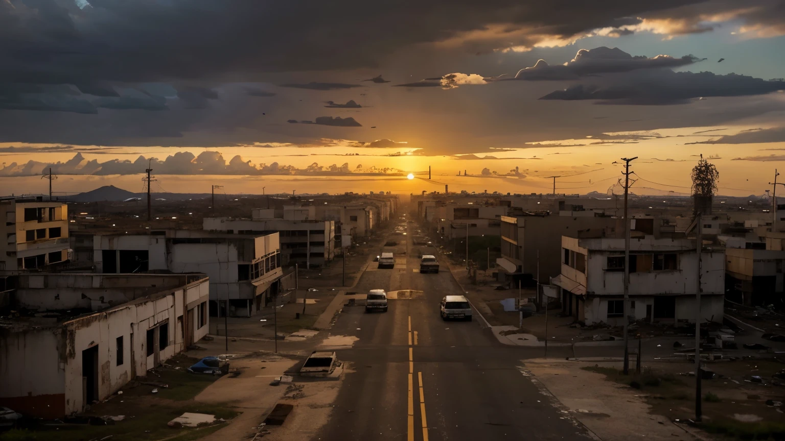 Imagine uma cidade devastada, with abandoned buildings and empty streets. No centro dessa cidade, there is a group of survivors in a constant fight for their lives. Eles se movem furtivamente, procurando suprimentos escassos enquanto evitam hordas de zumbis que vagueiam pelas ruas. No horizonte, the sun sets over a desolate landscape, criando uma atmosfera sombria e tensa. This is the tense and challenging world of Project Zomboid, where survival is a constant battle against the zombie apocalypse.