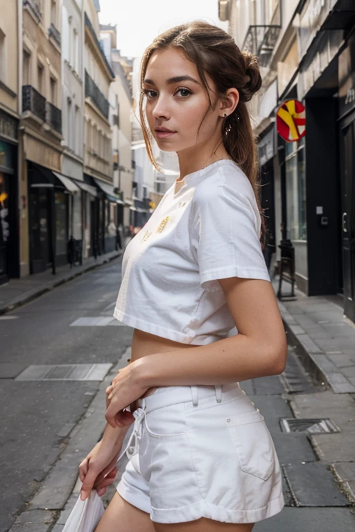 superior quality, chef-d'artwork, ultra high def, (Real: 1.4), Photo originale, (rue du soir), 1 fille, yeux noirs, en regardant le public, Cheveux longs, light makeup, Lips, petites oreilles, T-shirt blanc, short en jean, des boucles d'oreilles, Ferrari assise,, mince, Net, parc