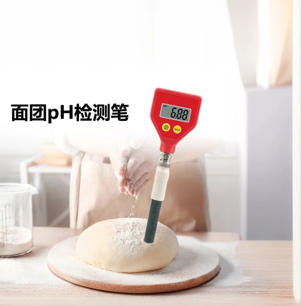 someone is a dough with a digital thermometer on a wooden board, product introduction photo, 1 2 0 0 dpi, 1200 dpi, heavy grain high quality, professional product photo, 4 8 0 p, 480p, 1 8 0 0 dpi, miniature product photo, 240p
