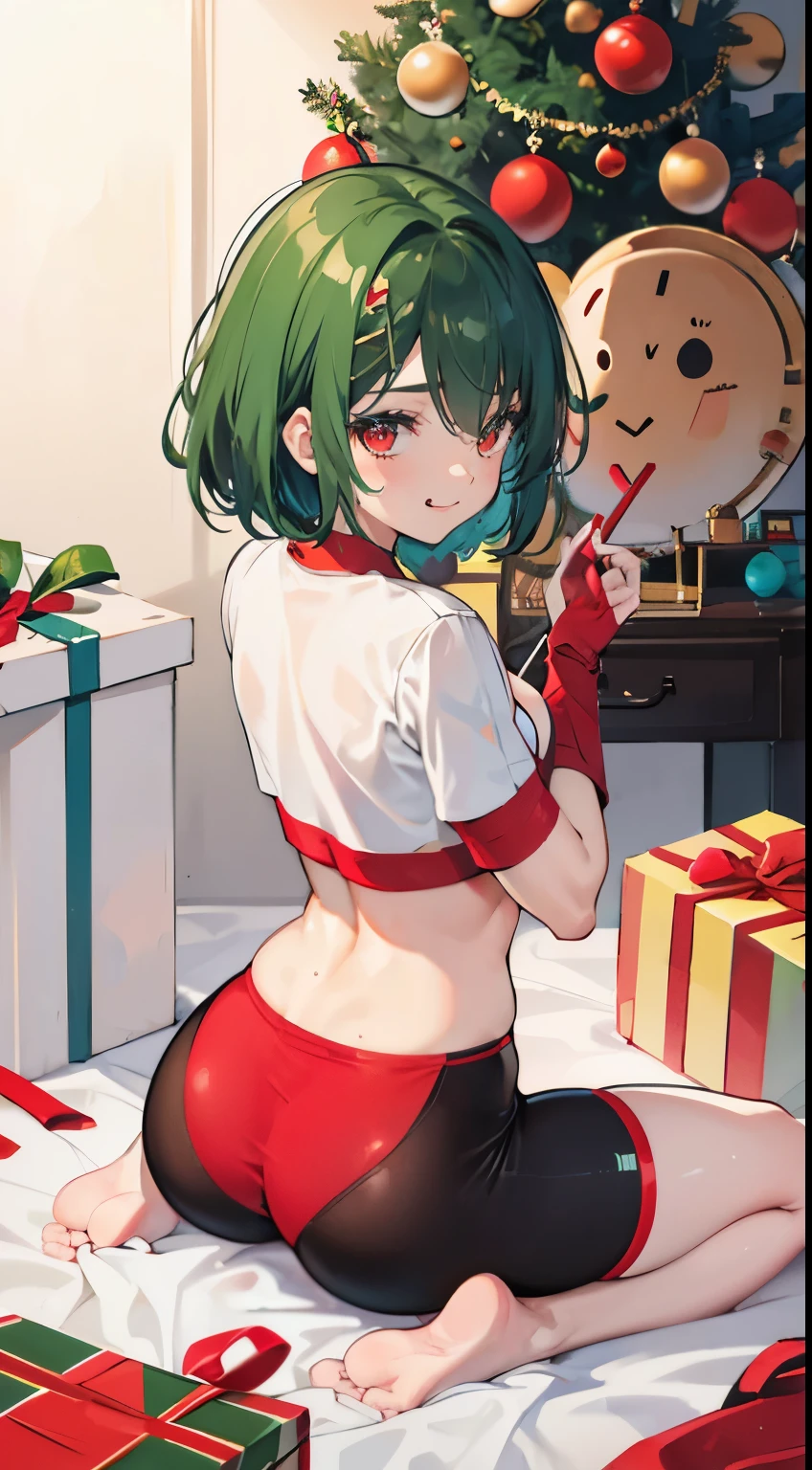 X-rated,Under the legend,Chara,age girl,red eye,Smile,sexy,green,Chest leak,short crop top,hot pant,with short brown haice turned red,Underwear model,lust,Hand repair,detail, clothing,HD,no underwareuttocks raised,stick out your tongue,Playful,love heart,Buttocks close up,Sweat,sitting,big asack view,Rear view,christmas,gifts,camel-toe,secretion,liquid