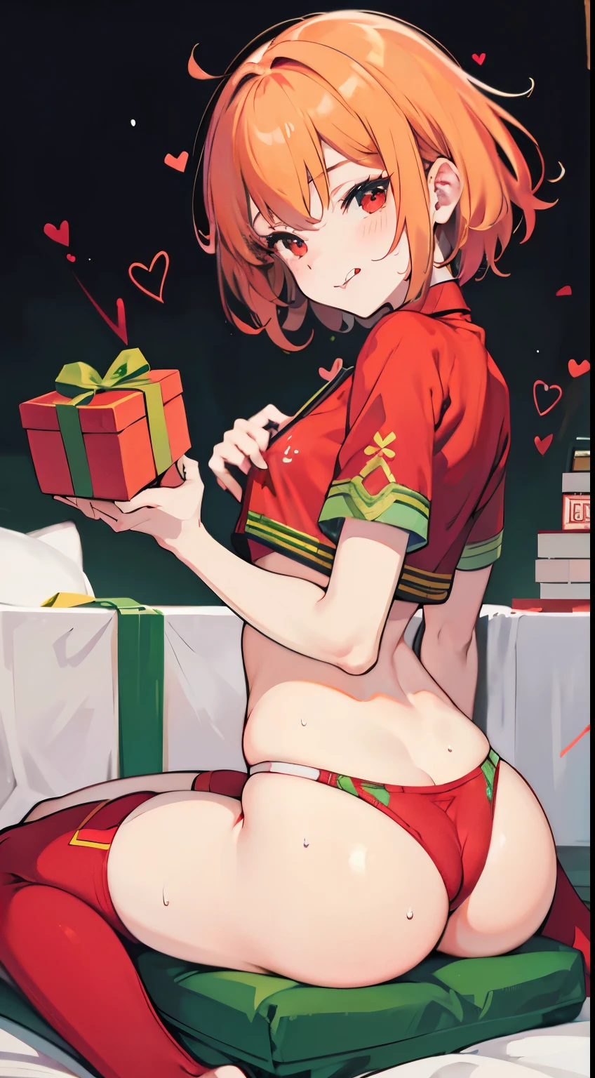 X-rated,Under the legend,Chara,age girl,red eye,Smile,sexy,green,Chest leak,short crop top,hot pant,with short brown haice turned red,Underwear model,lust,Hand repair,detail, clothing,HD,no underwareuttocks raised,stick out your tongue,Playful,love heart,Buttocks close up,Sweat,sitting,big asack view,Rear view,christmas,gifts,camel-toe,secretion,liquid