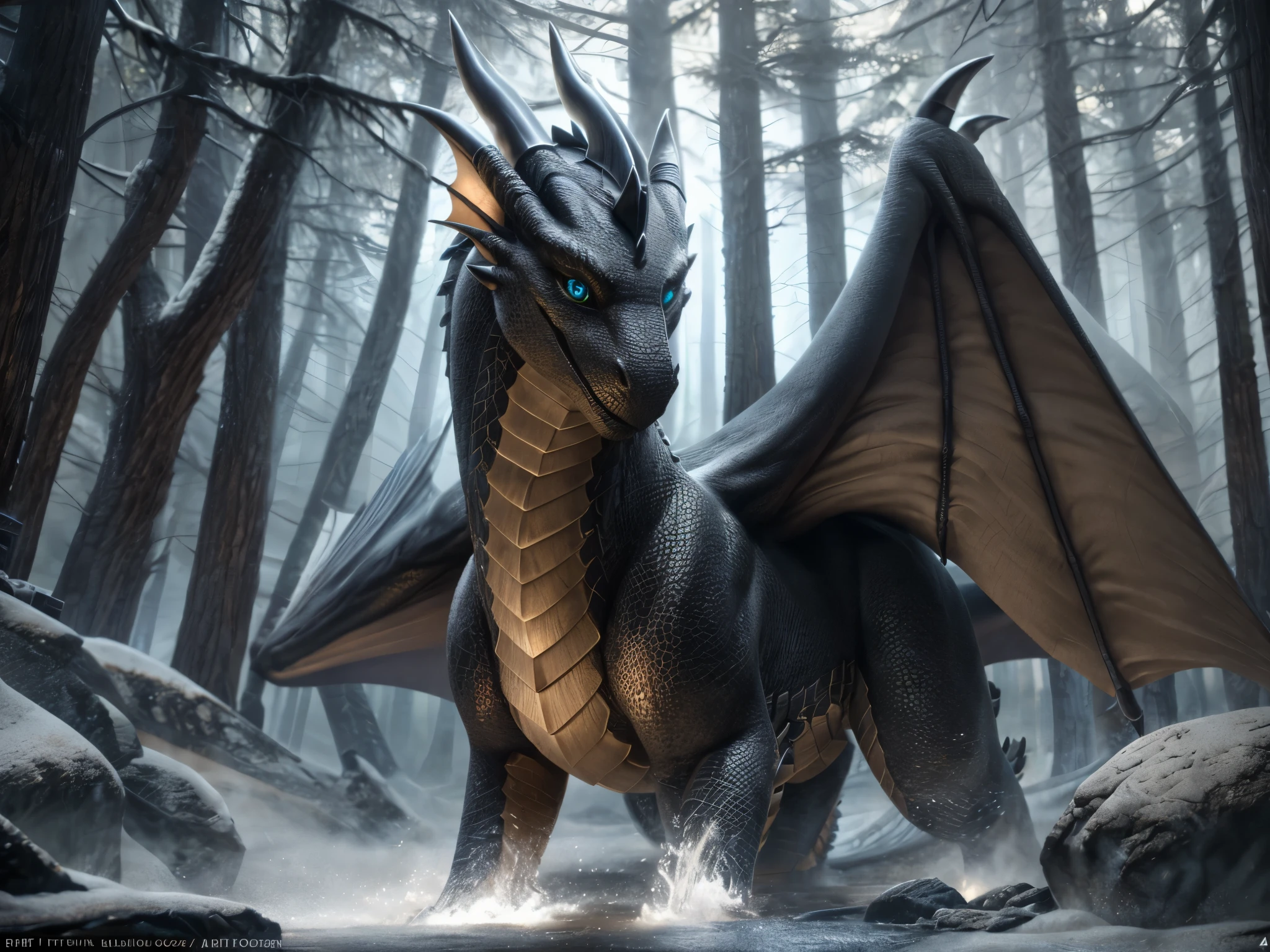 forest dragon with wings, New Year, detailed, beautiful eyes, very realistic, matte painting, trending on Artstation, Cgsociety, Unreal Engine 4k, cinematic wallpaper, ultra-realistic, ultra-realistic, high res, 4k, digital art