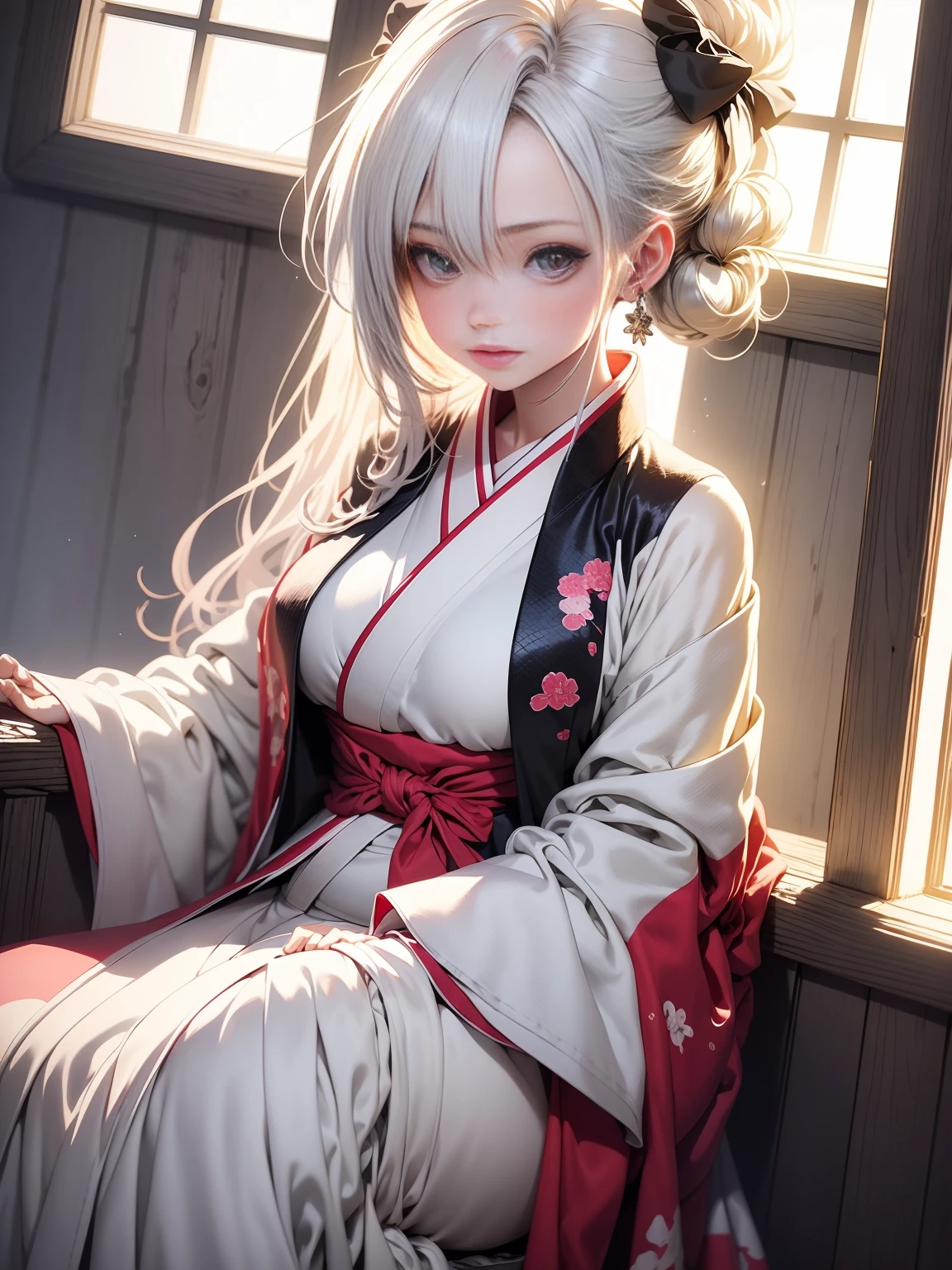 anime girl in kimono outfit posing in a room with a window, in a kimono, seductive anime girl, kantai collection style, beautiful alluring anime woman, in kimono, white haired deity, trending on artstation pixiv, shikamimi, extremely detailed artgerm, trending on cgstation, high detailed official artwork, official art
