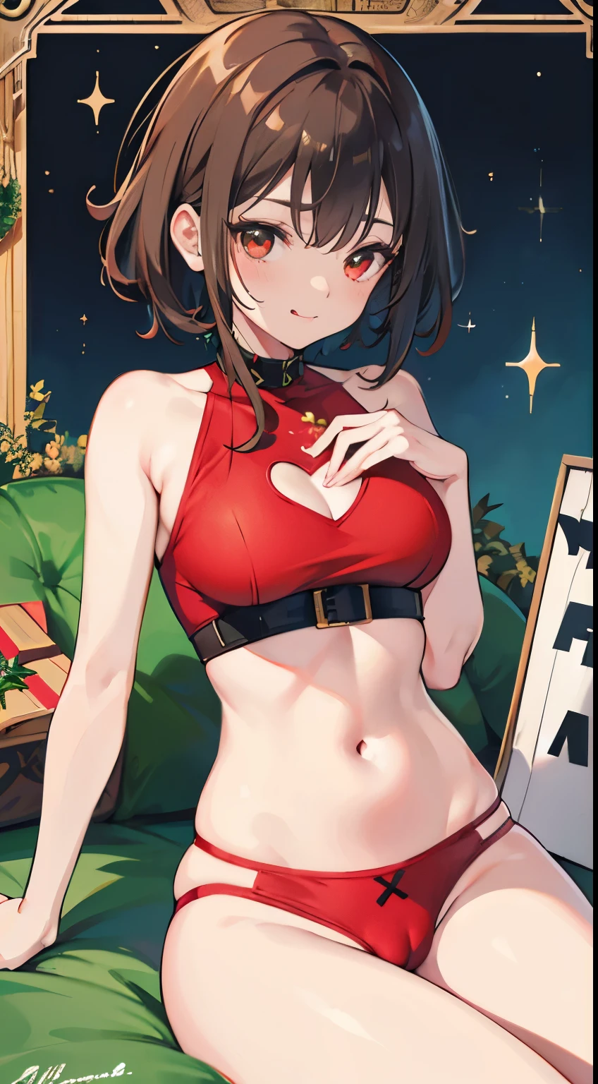 X-rated,Under the legend,Chara,age girl,red eye,Smile,sexy,green,Chest leak,short crop top,hot pant,with short brown haice turned red,Underwear model,lust,Hand repair,detail, clothing,HD,no underwareuttocks raised,stick out your tongue,Playful,love heart,Buttocks close up,Sweat,sitting,big asack view,Rear view,christmas,gifts,camel-toe,secretion,liquid