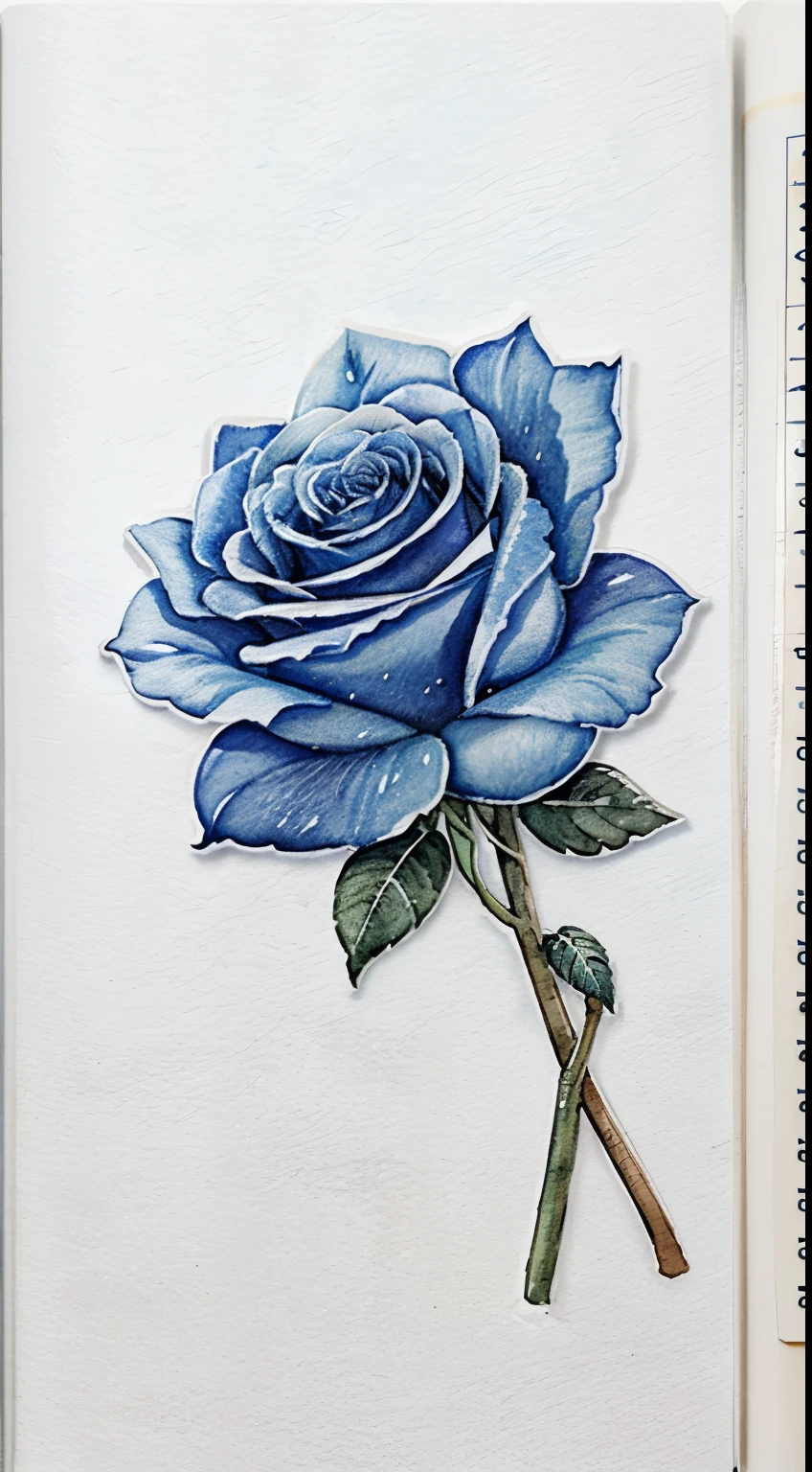 Watercolour, Fantasy blue Rose washi tape strips clipart, white background