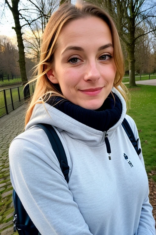 1 y Frau ((upper body selfie, happy)), Meisterwerk, best quality, Ultra-detailliert, nur, al fresco, (Nacht), Park, heiter, happy, Rucksack, Wasserflasche, Pullover, Zopf , Rauch, Schatten, Kontrast, klarer Himmel, Analoger Stil (Schauen Sie sich den Viewer an:1.2) (Hautstruktur) (Filmkorn:1.3), (Warmer Farbton, Warmer Ton:1.2), close up, Filmisches Licht, Seitenbeleuchtung, ultra-high resolution, Bester Schatten, .RAW, upper body, Pullover tragen