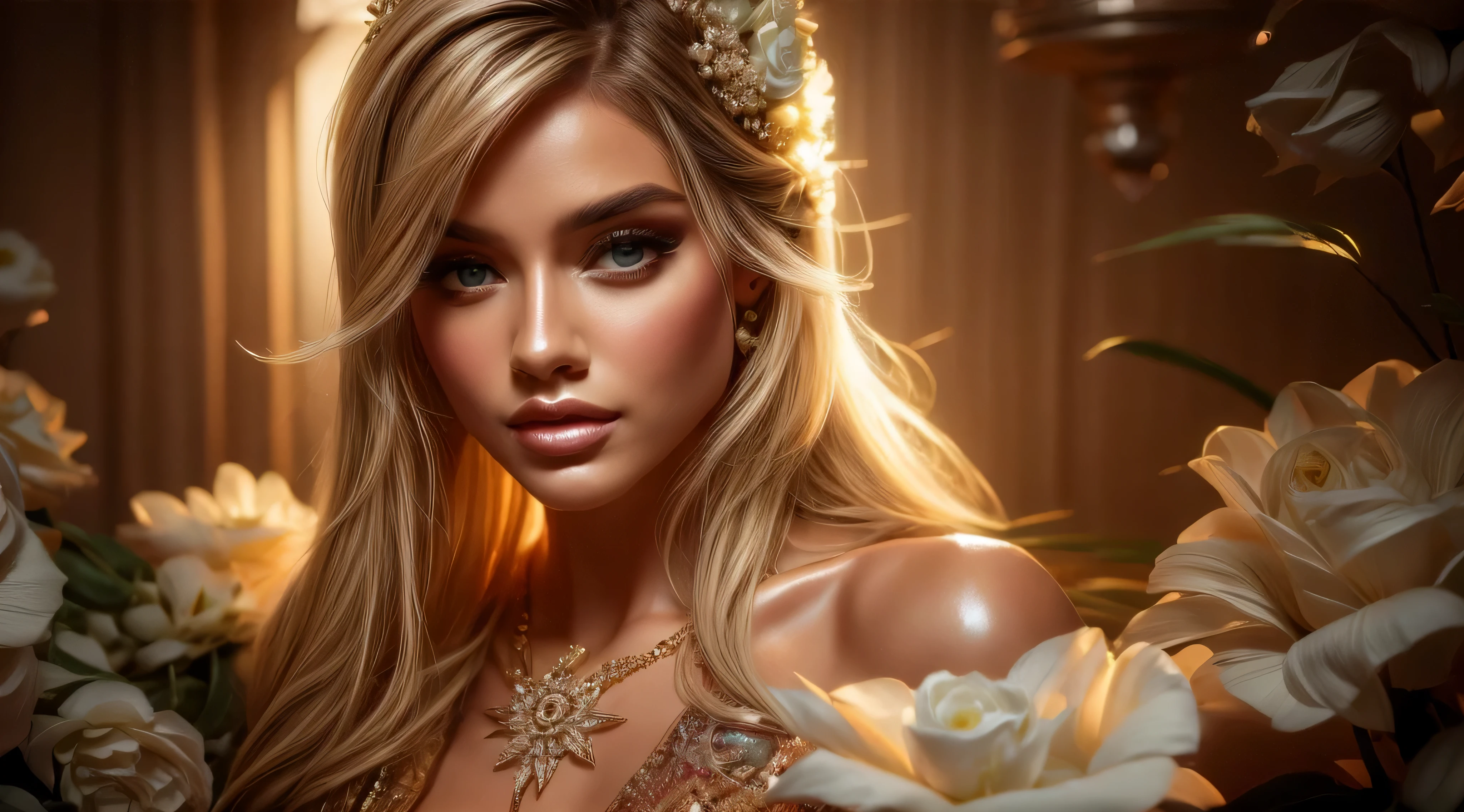 ((melhor qualidade: 1.5)), ((obra de arte: 1.5)), (hiper-realista), (detalhes intrincados) (volumetric), arte oficial, papel de parede da unidade 8k, beautiful and aesthetic, cores vivas, elegante, dynamic angle, tiro de vaqueiro, a mais bela forma de caos, atmospheric, romantismo, design brutalista, (zenemaranhado, mandala, emaranhado, enemaranhado), (flower ecstasy: 1.2)arte conceitual, detalhes intrincados, altamente detalhado, fotorrealista, [OTOY Octane rendering], Motor irreal, Dynamic Pose, high resolution, (rosto realista: 1.1), (hiperrealista: 1.1), Olhos Perfeitos, Penteado, perfect hands, extremely fundo detalhado, dynamic background, (estilo-swirlmagic: 0.9), olhando para baixo, Sozinho, tronco, fundo detalhado