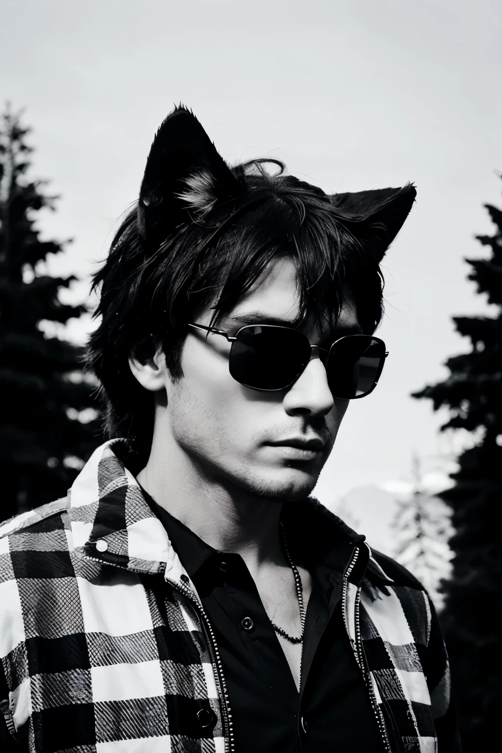 cool wolf with black sunglasses black and white style vector and black and black with lumberjack shirt