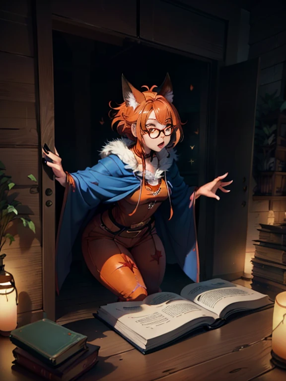 breathtaking (best quality, masterpiece, detailed, 8k)
RAW, realistic cinematic photo, Angelic female anthro furry fox, mage, detailed fur, red fur, narrow muzzle, sultry yellow eyes, slit pupil, red hair, Textured long bob, black nails, wearing ornate robes, opulent magical equipment, green hooded cloak, small round glasses, carrying spell book, dynamic action pose, close up, A gate composed of interwoven vines and flowers, representing the connection between nature and magic, casting spells, defending against attackers, posed in misty forest battle, Mesmerizing (Radiant Aura:1.2), shot from dynamic angle, (masterpiece, award-winning, professional, HDR)