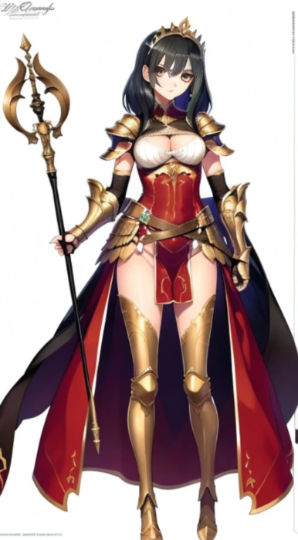 "(masterpiece), best quality,
1girl, (eyelashes:1.5),
(intricate high detailed body:1.2),
black hair,
(hair between eyes:1.2),
brown eyes,
(loincloth:1.1),
(detailed pupils:1.1),
bare waist, Bust Bodice,
(gauntlets, :1.2),
holding staff,
standing,
full body,
( white background:1.3)"