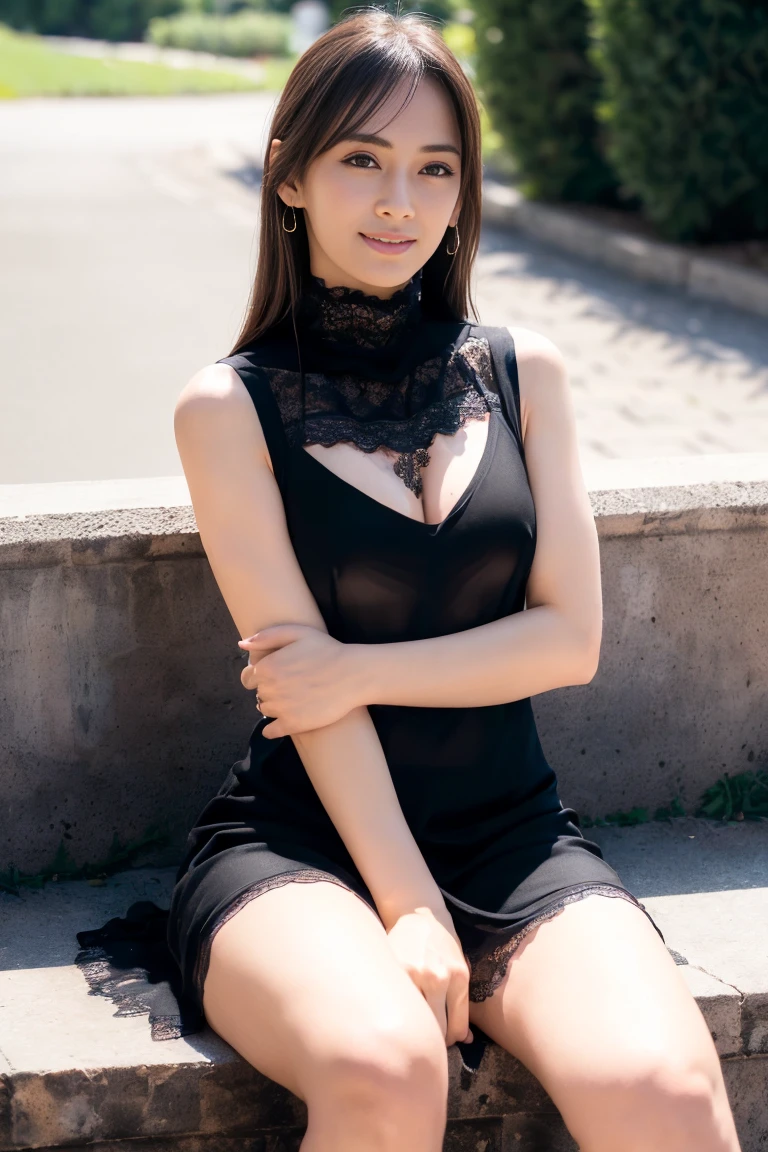 Highest quality, masterpiece, Ultra-high resolution,8K, (Realistic:1.6), (Full body portrait:1.4) RAW Photos, ((,Light black contact lenses,Facial beauty)),girl,(Full of smiles, Showing teeth)), 22 years old,((short hair)),((Looking up at the audience)),(Face Focus:1.4),((Photographed from above with a wide-angle lens:1.4)),