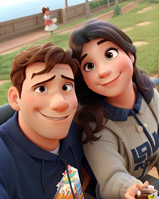 A disney pixar style couple of a man and a woman with a cup of coffee in their hand, alta qualidade, melhor qualidade