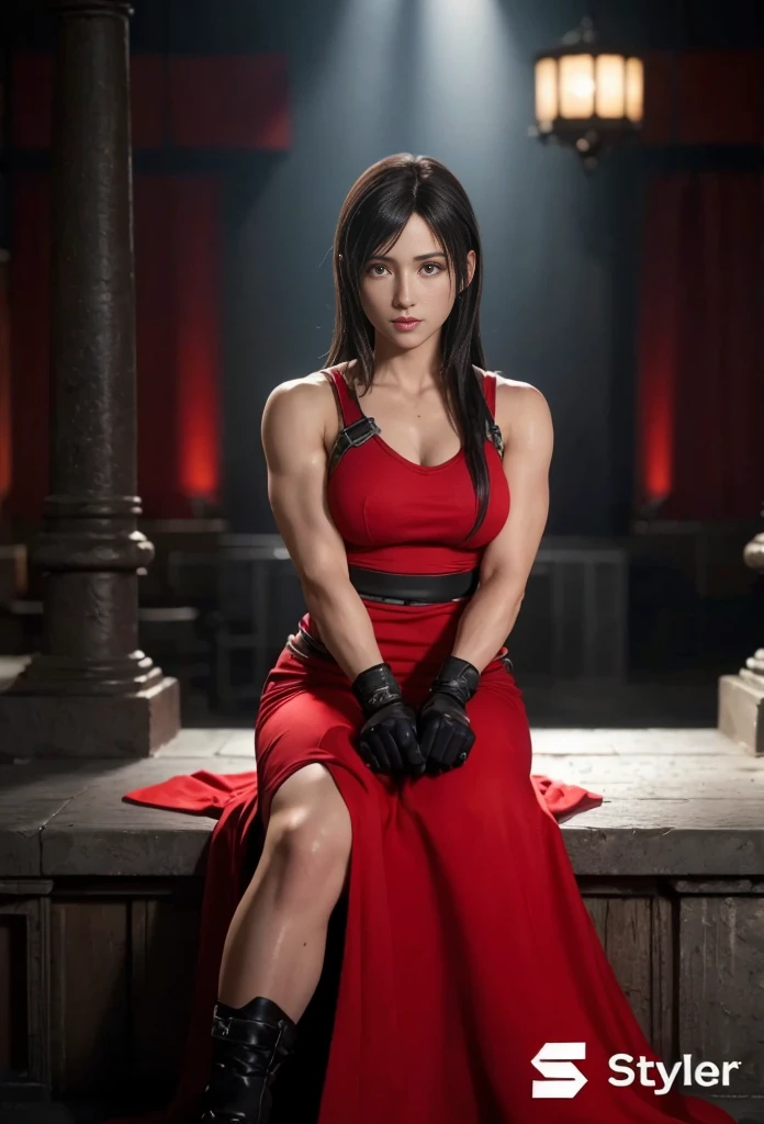 (best quality,ultra-detalhado),(Realistic:1.37),Tifa Lockhart,Rosto bonito e detalhado, textura ultra realista, rosto delicado, corpo delicado, Fit physique