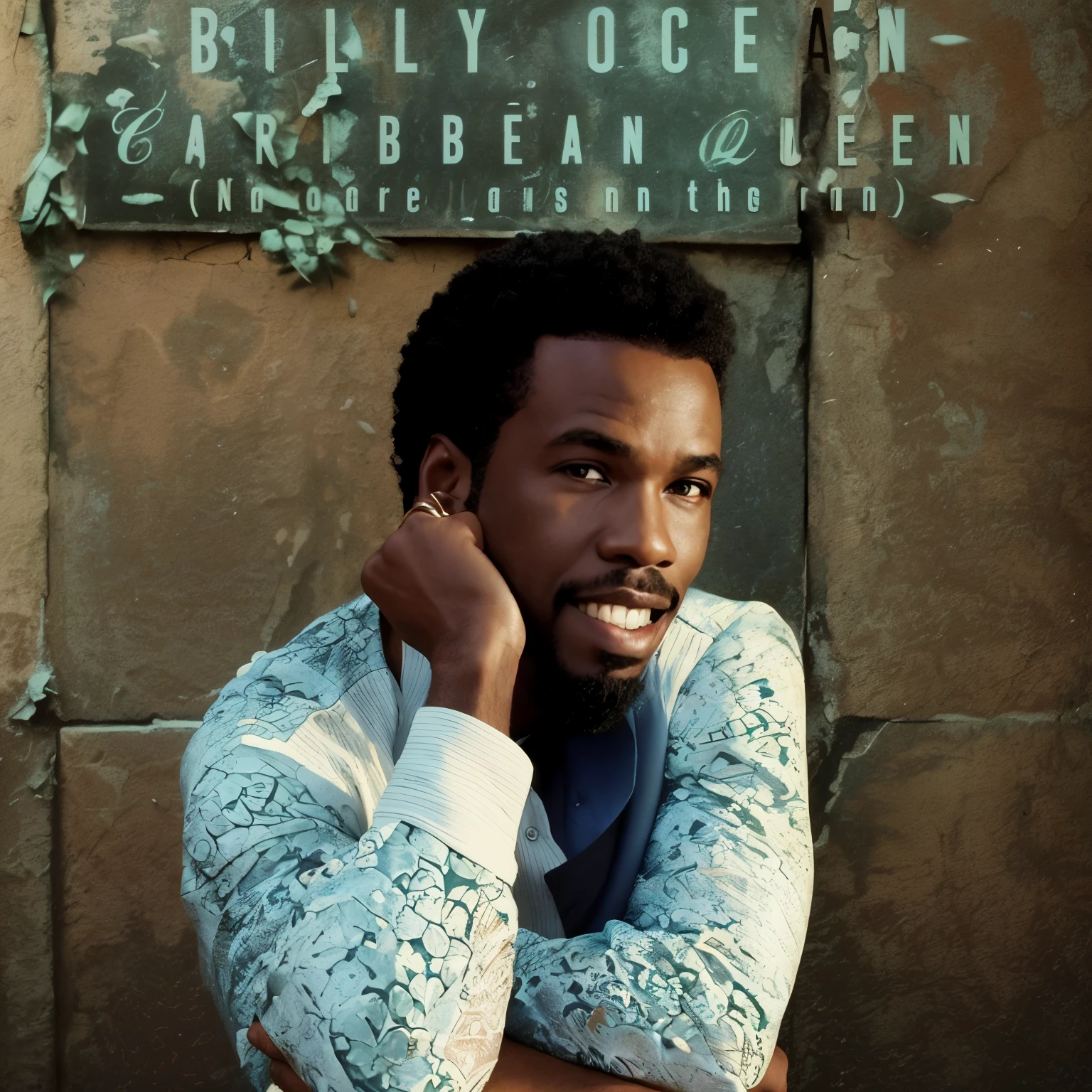 arafed image of a man leaning against a wall with his hand on his chin, billy ocean, album cover, album art cover, on ocean, album art, vinyl cover from 1988, alternate album cover, billy ocean, on the ocean, lovely queen, emotionally evocative, official artwork, style of stone ocean cover art