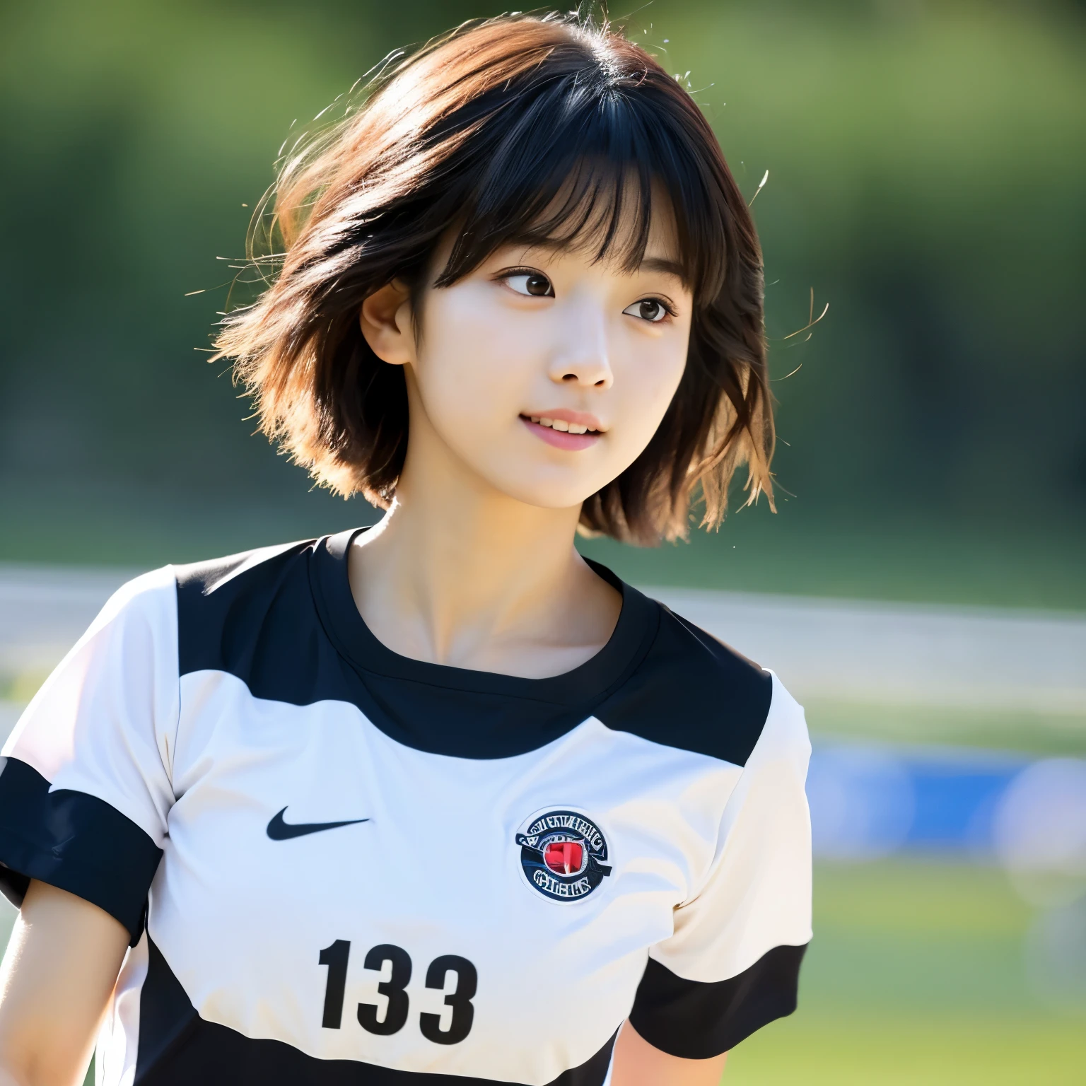 Best-quality, Masterpiece, Ultra-High-Resolution, (Photorealistic:1.4), Raw-Photo, Extremely-Details, Perfect-Anatomy, 1girl, 18-years-old, the most famous Japanese idol, running at EKIDEN, wearing only track and field's uniform, extremely cute face like a most popular Japanese idol, extremely beautiful big-black-solid-circle-eyes, extremely beautiful black-short-cut-haired, extremely beautiful skinny-body, extremely beautiful