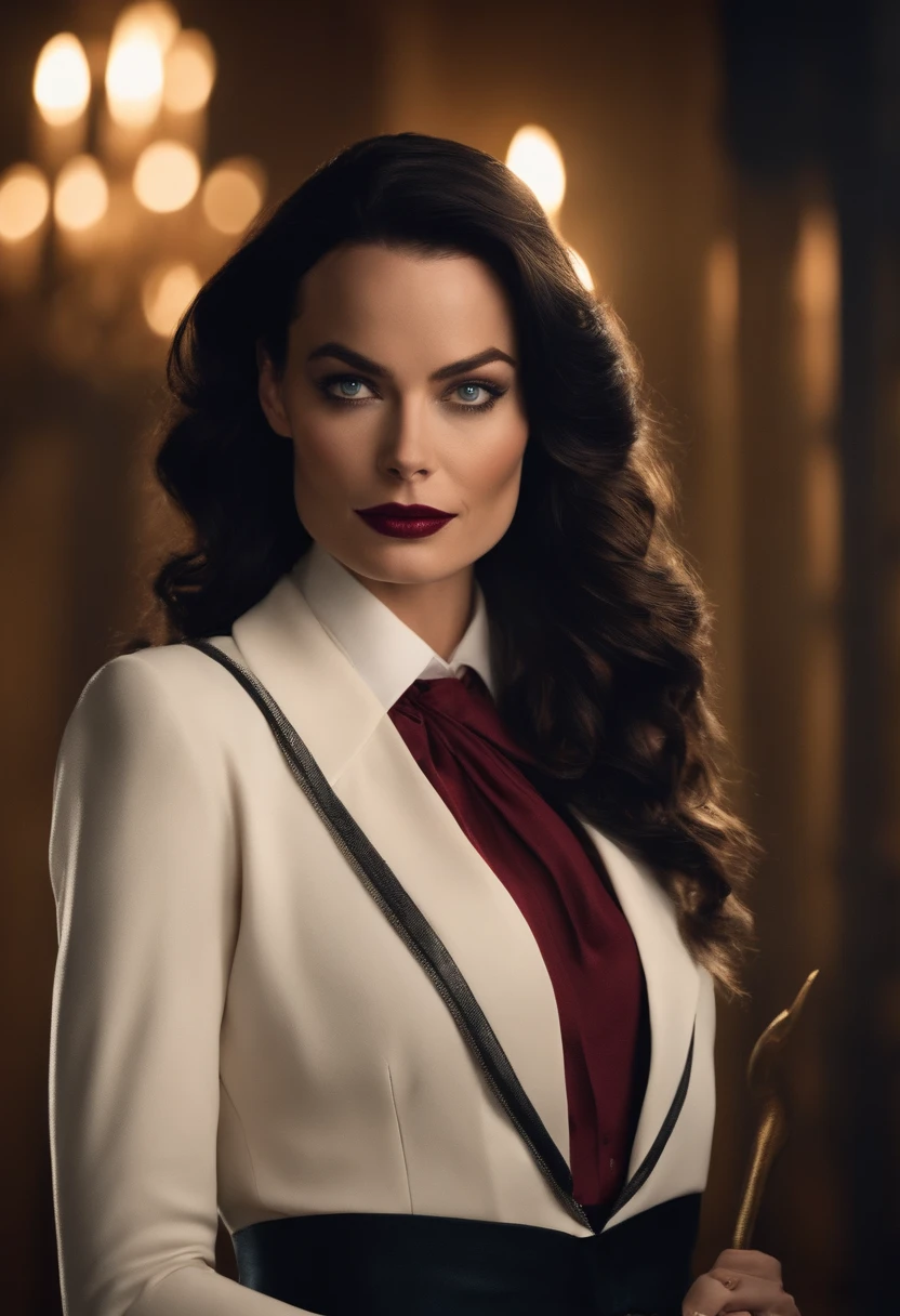 female vogue model 35yo with pale skin, beautiful evil slavic muscular woman, pale skin, long dark blond hair, sleek hair, strong make-up, pat mcgrath-style, wearing boris bidjan saberi, 1990s vogue-style, setting is an artsy, ad-magazine-style, style indoor environment dark and stunning, atmosphere is dim, dreamlike, dark ambiance.