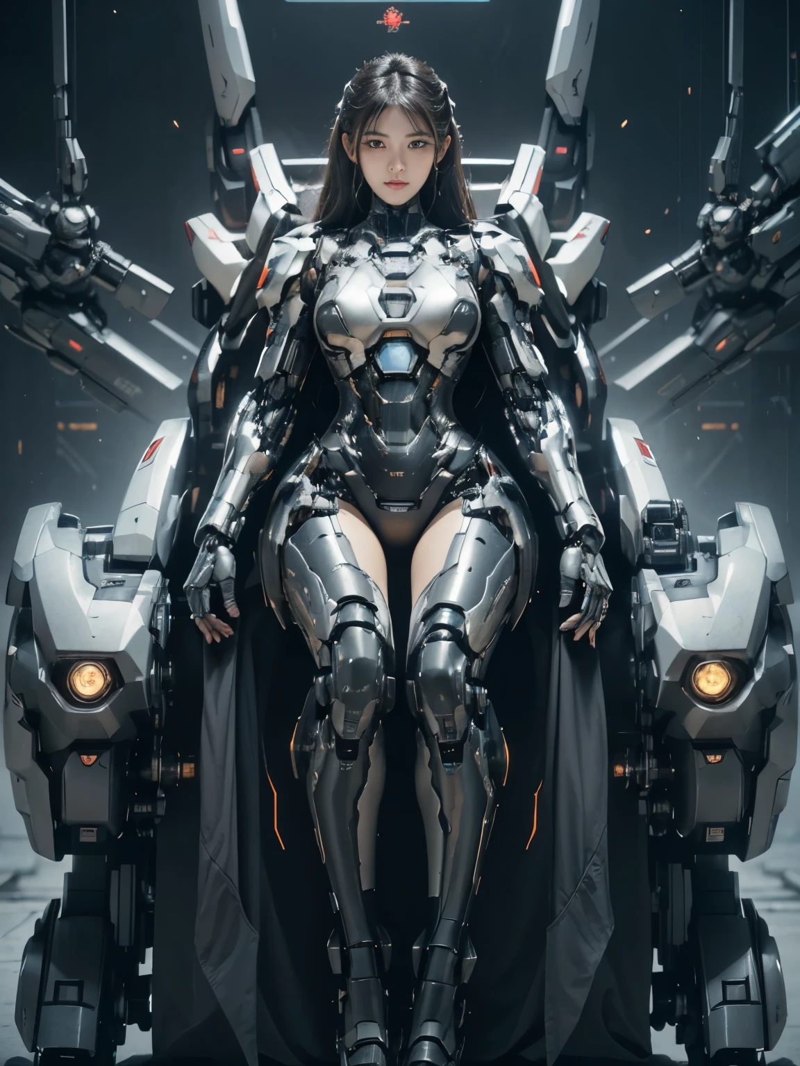 Textured skin, Super Detail, high details, High quality, Best Quality, hight resolution, 1080p, hard disk, Beautiful,(War Machine),beautiful cyborg woman,Mecha Cyborg Girl,Battle Mode,Girl with a Mecha Body,She wears a futuristic war machine weapon mech,Fulll body Shot