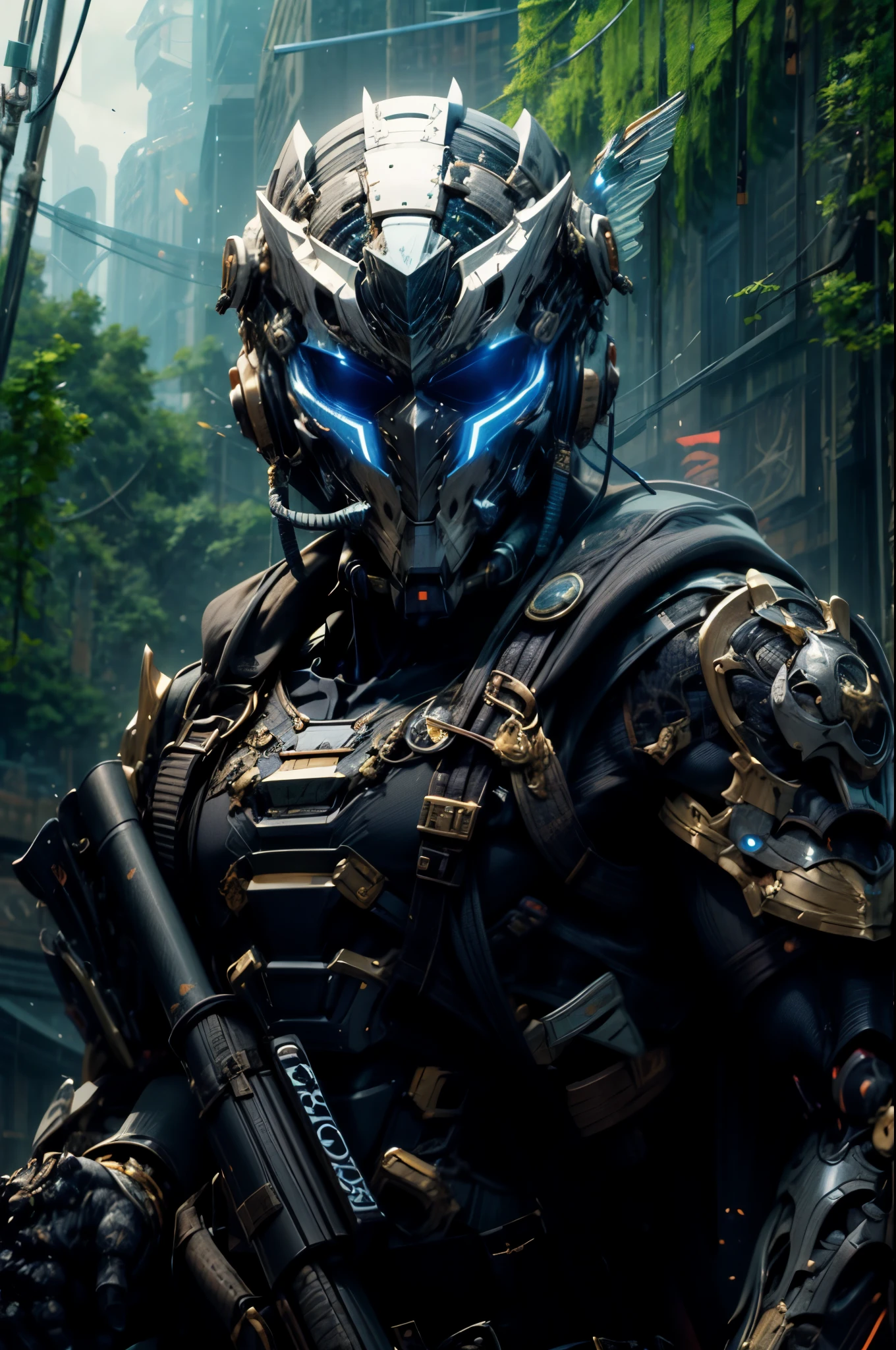 (((An epic and visually stunning digital anime masterpiece featuring a sylphlike masculine ((male:1.5)) elegant cyborg demon soldier clad in a sleek yet tactical armored yet decorated military trench coat:1.2))), (((flat masculine male chest:1.5, mechanical mecha demon knight helmet with a narrow visor:1.5))), (((the character is adorned in a (scifi tactical armored open front trench coat with a built in exoskeleton, hood pulled up), (over a form fitted armor plated yet super sleek and revealing under suit with waist cut outs:1.5), the armor plating on the upper arms and shoulders beautifully engraved))):1.4. The image showcases the intricacies of the character’s armor and clothing:1.5, ((capturing their flamboyant feminine essence and heavy mechanical demon aesthetic:1.2)), The character also possesses an androgynous charm, (((with slim yet heavily muscled gorgeous feminine physique:1.2, sylphlike with a sleek waist:1.2, toned yet beautifully sleek cybernetic arms:1.3, mechanical arms and legs:1.3, mecha muscles:1.3))), looking at viewer, (((brass metal armor and brown leather, dieselpunk:1.3))), (((depth of field, cinematic lighting, chromatic aberration, ray tracing, UHD, masterpiece, top of head covered, super detail, high details, high quality, award winning, 8k, highres)))