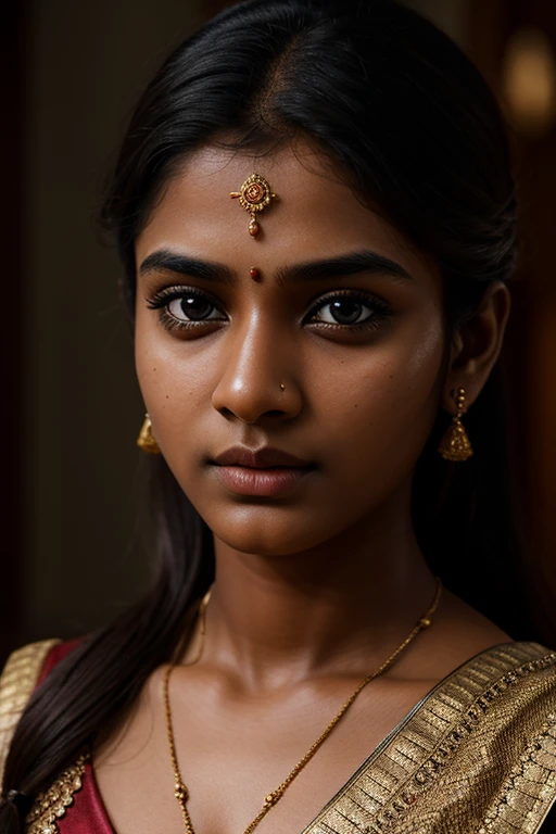 Extremely detailed textured skin, meticulously detailed face, intricate detailing of eyes, carefully detailed face features, hyper realistic detailed face of 20 year old Tamil girl, HDR, high budget lighting, high budget movie scene