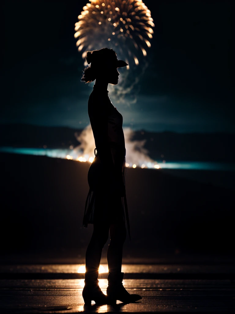 (Silhouette Art,cutouts:1.6) ((( cutting art,A world where only white exists:1.3) (Cowboy Shot),1 girl、Solo, (doress, profile:1.2),white, Clear and beautiful face, FIRE WORKS AT THE CITY
