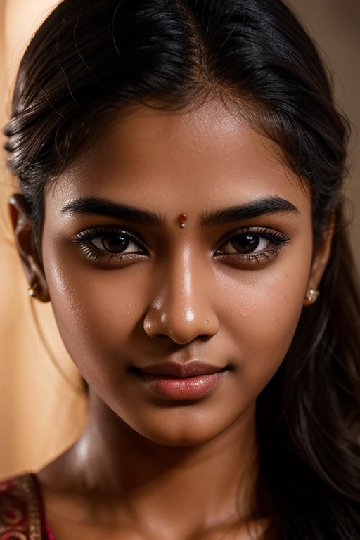 Portrait of a Tamil girl on New Year's Eve in a city centre in the rain. This charismatic, influential Tamil girl must be 20 years old and about 180 cm tall. She must have beautiful long black hair. She must have a slim figure, accentuated by 36D size breasts. Her complexion must be flawless. Her expressive blue eyes radiate charisma, reflecting her sweet and determined demeanour. She is dressed ((in a black buttoned leather jacket and tight jeans)). The clothes radiate comfort and style, perfectly complementing the atmosphere. You can see her cleavage. Her facial expression is sexy and relaxed! (Perfect 5 fingers). The photograph should emphasise the calm and charming nature of the subject with photorealistic details, path tracing, mirroring, volumetric face lighting, path tracing hair, visible shadows and complex, hyper-realistic lighting.