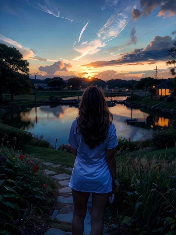 ((silhouette)),1girl, outdoors, night, night sky, sunset, lanscape