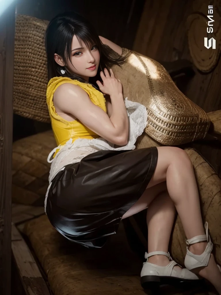 (best quality,ultra-detalhado),(Realistic:1.37),Tifa Lockhart,Rosto bonito e detalhado, textura ultra realista, rosto delicado, corpo delicado, Fit physique, cute smile expression