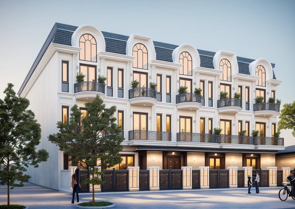 A beautiful Neo-classic exterior design that resembles life. The colors are vivid, with a wide range of tones to enhance the overall visual experience.  The scene is set in a natural landscape, blending harmoniously with the surrounding environment. The architecture stands tall, reflecting the beauty of the Neo-classic style. The structure features intricate carvings, elegant columns, and grand entrances, giving it a sense of grandeur and sophistication. The composition is carefully arranged, with a balanced and visually appealing layout. The artwork is a true masterpiece, reflecting the talent and skill of the artist in capturing the beauty of the Neo-classic style, ((beautiful sky and cty background detail)), (best quality,8k,highres,masterpiece:1.5),ultra-detailed,(realistic,photorealistic,photo-realistic:1.5), The ambient lighting highlights the textures and details, creating a stock photo-like atmosphere, best quality, (((Best Quality: 1.5))), ((Super Detail: 1.5))(straight strokedetail:1.3), (Intricate lines:1.5), ((Photorealism:1.5)),(((hyper detail:1.5))), archdaily, award winning design, (dynamic light:1.5), (day light:1.5), (perfect light:1.5), Balcony ceiling lights, (light bulbs: 1.5), (shimering light :1.5), refection glass windows, trees, beautiful sky, photorealistic, FKAA, TXAA, RTX, SSAO, Post Processing, Post-Production, CGI, VFX, SFX, Full color,((Unreal Engine 5)), Canon EOS R5 Camera + Lens RF 45MP full-frame CMOS sensor, HDR, Realistic,8k,((Unreal Engine 5)), Cinematic intricate detail, extreme detail, science, hyper-detail, FKAA, super detail, super realistic, crazy detail, intricate detail, nice color grading, reflected light on glass, eye-catching wall lights, unreal engine 5, octane render, cinematic, trending on artstation, High-fidelity, Viwvid, Crisp, Sharp, Bright, Stunning, ((Lifelike)), Natural, ((Eye-catching)), Illuminating, Flawless, High-quality,Sharp edge rendering, medium soft lighting, photographic render, detailed archviz, 