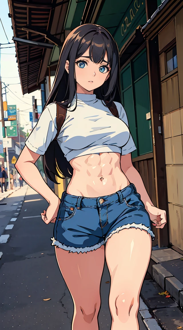 Curvy blue eyed girl with long wavy black hair and small breasts, extreme:3.0, lewd:3.0