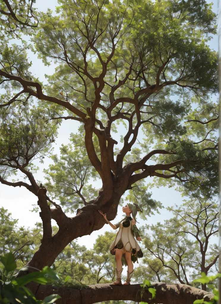 Nahida stands below an enormous tree, as she looks up into the branches at a mystical space that seems to open into another world
