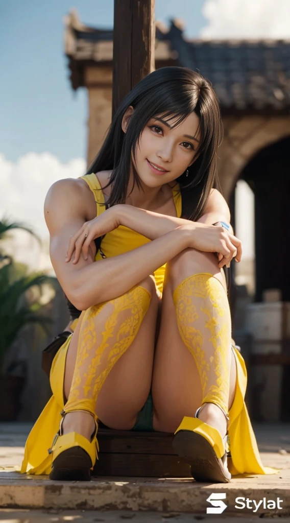(best quality,ultra-detalhado),(Realistic:1.37),Tifa Lockhart,Rosto bonito e detalhado, textura ultra realista, rosto delicado, Fit physique, smiling expression