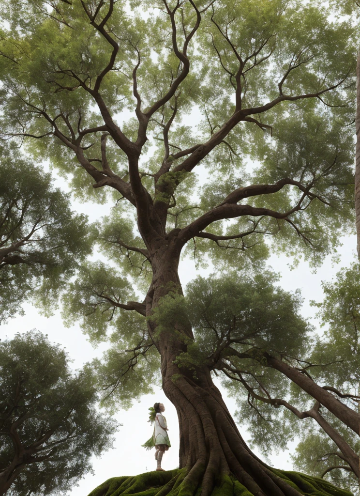 Nahida stands below an enormous tree, as she looks up into the branches at a mystical space that seems to open into another world