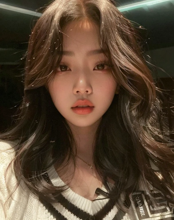 Un primer plano de una mujer con cabello largo con un suéter, jennie rosa negro, aparcar desde-min, lee ji - eun, lee ji-eun, heonhwa choe, sol yunjoo, jaeyeon nam, jinyoung shin, Shin Min Jeong, Hwang se - es, jossi de blackpink, kim taejin, parque roseanne de blackpink, gongbi